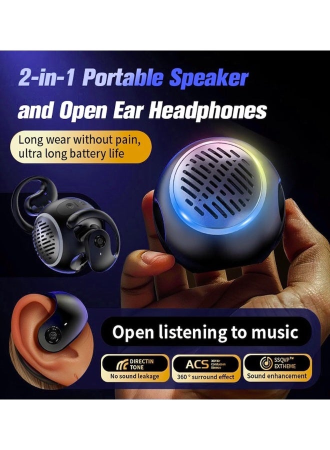Waterproof Small Mini Portable Bluetooth Speaker with Earbuds, Open Ear Headphones Over the Ear Earbuds Wireless for Kids, OWS Hanging Earphones Air Bone Conduction Headphones 5.4 Bluetooth Headset - Image 2