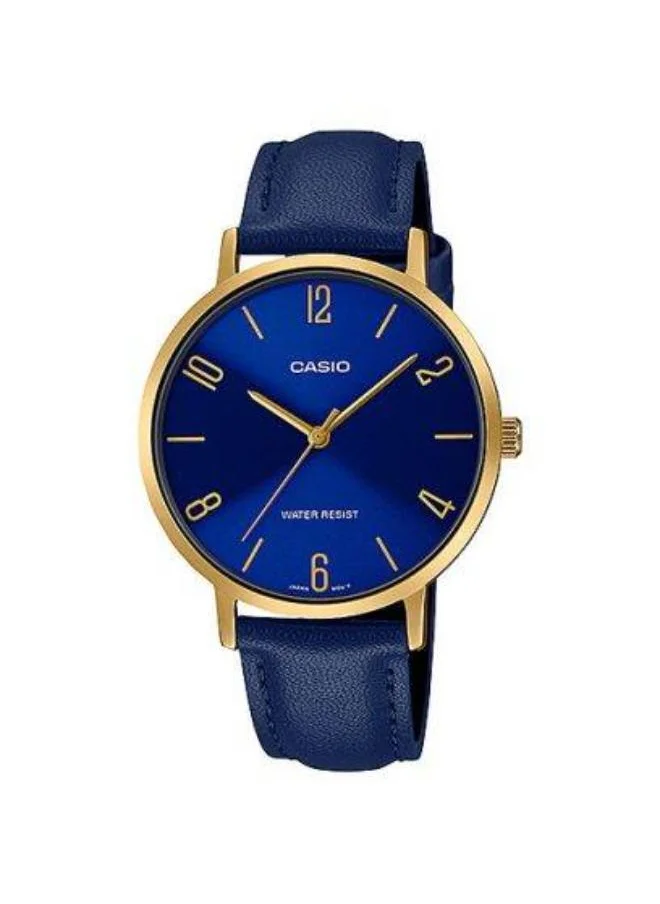 CASIO Women's Analog Display Watch With Blue Leather Strap - LTP-VT01GL-2BUDF