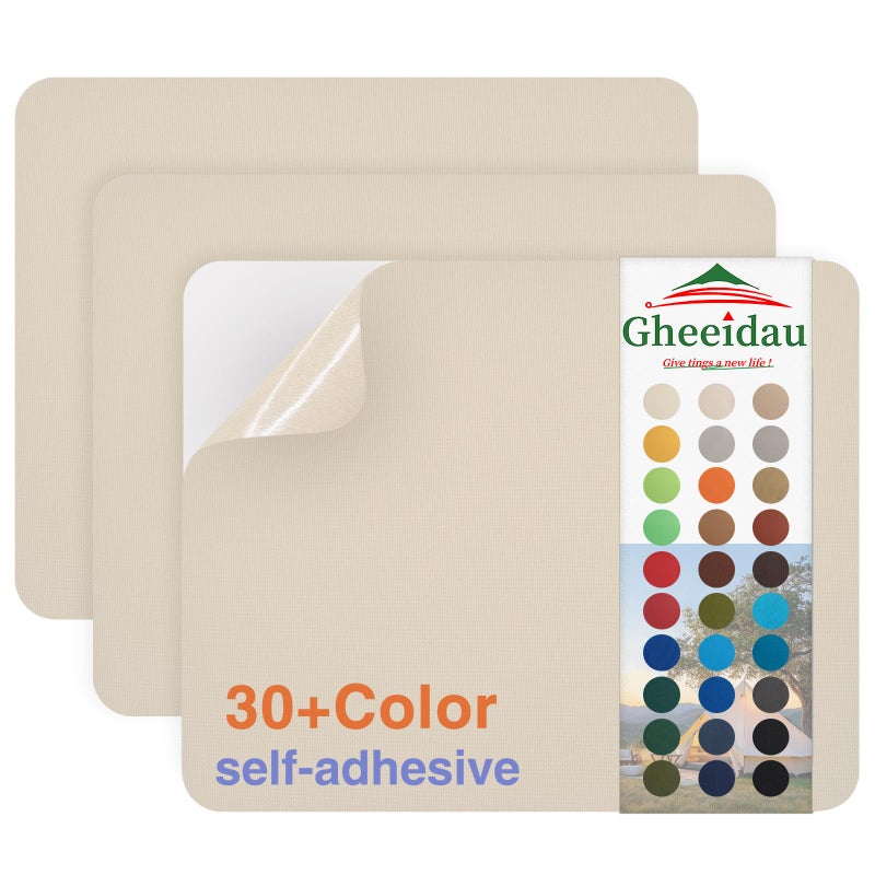 Gheeidau Canvas Repair Patch 9Ã—11 Inch 3Pcs Waterproof Self-Adhesive Fabric Repair Patch for Tents,Boat Cover,Pop Up Canopy,Patio,Bags,Car Seats,Sofas,Furniture Cover(Beige 2.0) - Image 1