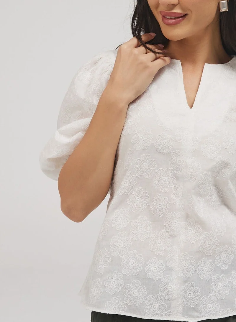 Zigzag Three Quarter Sleeve Cutlon Top