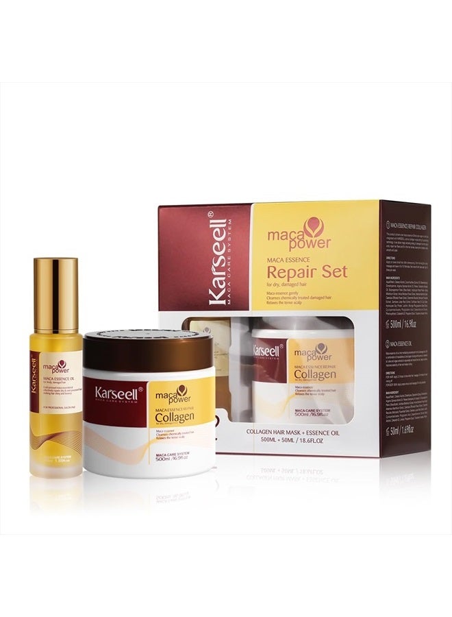 Karseell علاج الشعر بالكولاجين - علاج عميق وترطيب، مجموعة قناع الشعر بزيت الأركان للشعر الجاف والتالف لجميع أنواع الشعر 16.9 أونصة سائلة + 1.69 أونصة سائلة - Image 1
