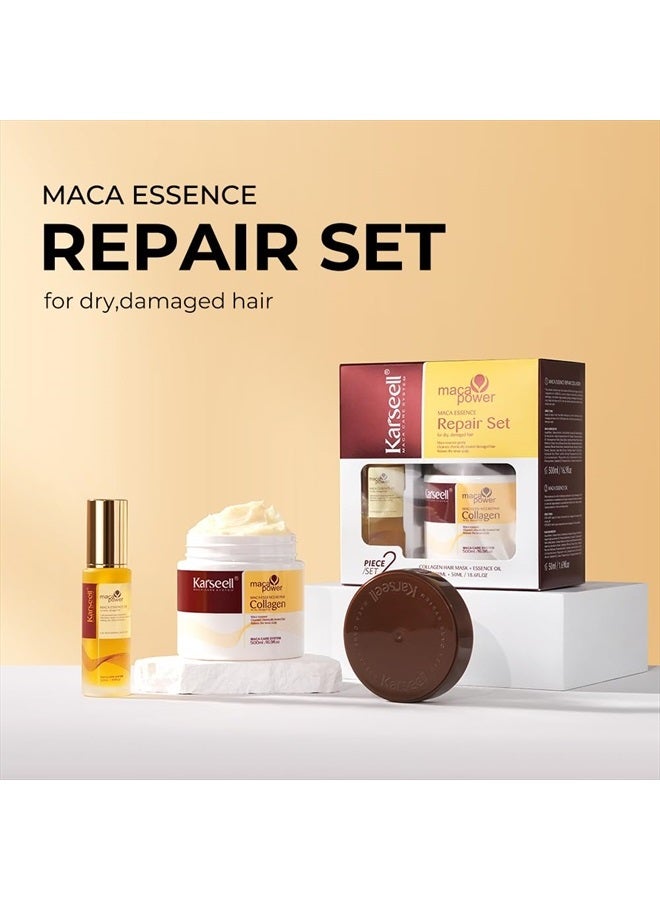 Karseell علاج الشعر بالكولاجين - علاج عميق وترطيب، مجموعة قناع الشعر بزيت الأركان للشعر الجاف والتالف لجميع أنواع الشعر 16.9 أونصة سائلة + 1.69 أونصة سائلة - Image 2