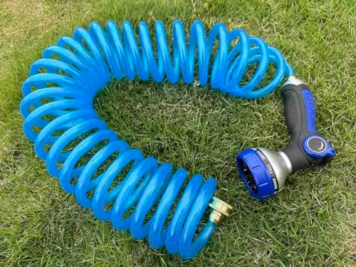 SANFU EVA Recoiled Garden Water Hose 3/8"ID x 25ft Premium Water Nozzle Sprayer 10 Adjustable Patterns With 3/4"Inch Brass Fittings Retractable, Non-Kinking Outdoor Patio Hose Marine&Boat, Blue(25') - Image 5
