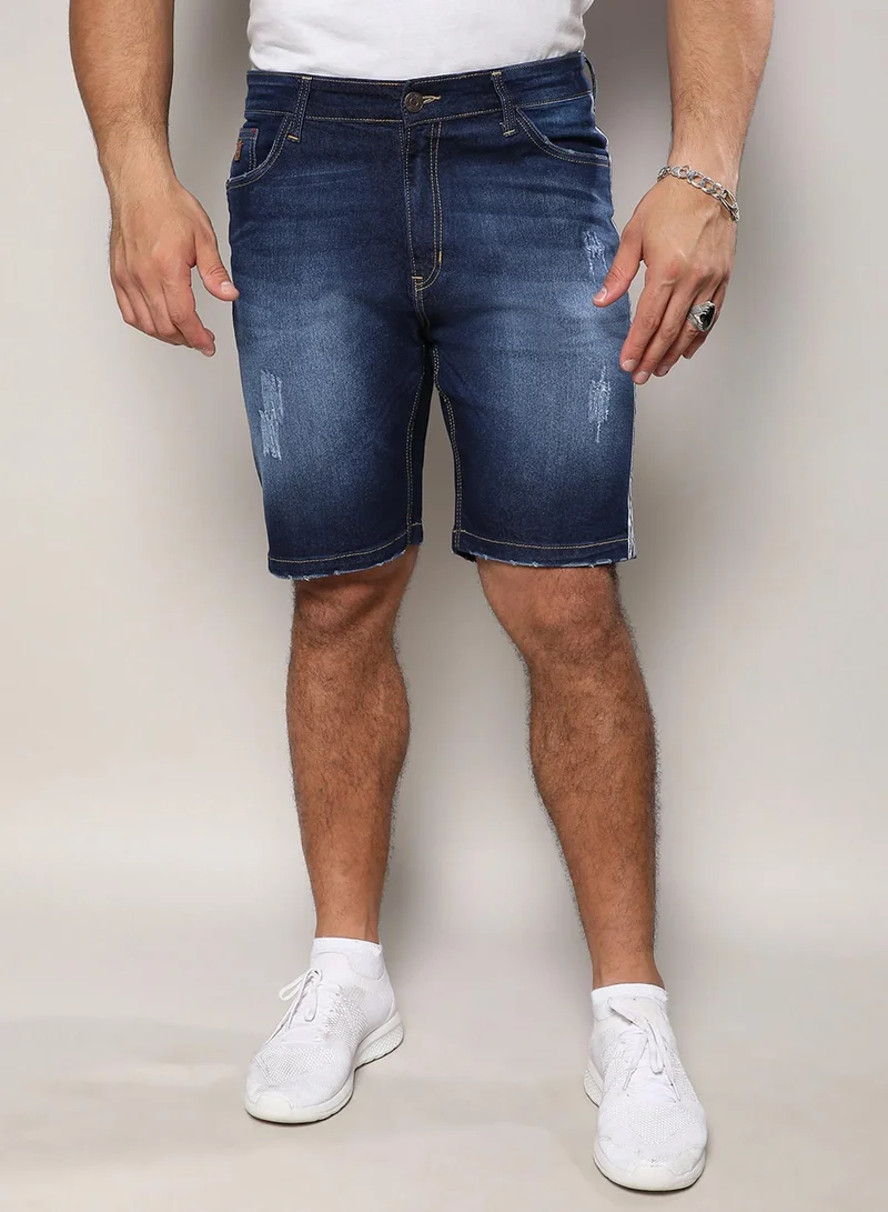 Instafab Plus Instafab Plus Men's Dark Blue Side-Striped Denim Shorts For Casual Wear | Dark-Wash | Plus-Size Fit | Button Closure | Denim Shorts Crafted With Comfort Fit For Everyday Wear