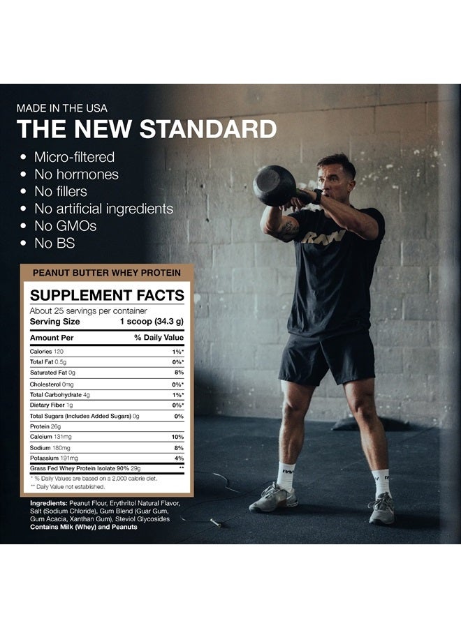 Raw مسحوق بروتين مصل اللبن المعزول، زبدة الفول السوداني - 100% غذاء رياضي من الأبقار التي تتغذى على العشب لنمو العضلات والتعافي - منخفض الدهون، منخفض الكربوهيدرات، بنكهة طبيعية ومحلاة - 25 حصة - Image 4