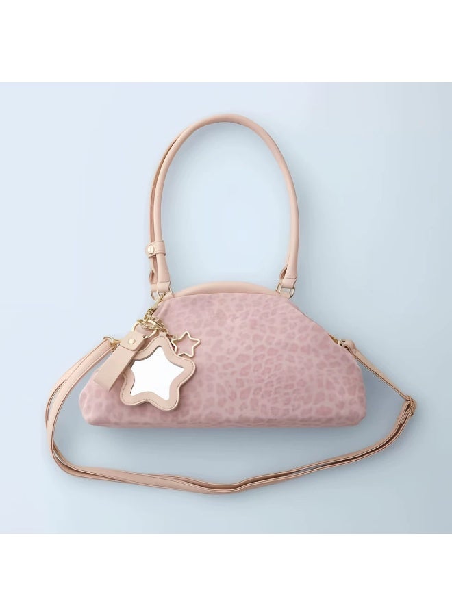 Badreig Fashion Pink Leopard Print Handbag for Women, Stylish Shell-Shaped Bag, Minimalist Crossbody & Shoulder Bag - Image 1