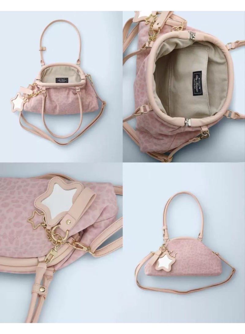 Badreig Fashion Pink Leopard Print Handbag for Women, Stylish Shell-Shaped Bag, Minimalist Crossbody & Shoulder Bag - Image 2