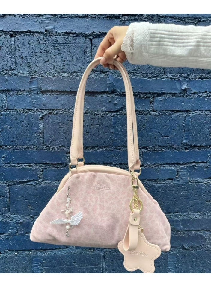 Badreig Fashion Pink Leopard Print Handbag for Women, Stylish Shell-Shaped Bag, Minimalist Crossbody & Shoulder Bag - Image 2