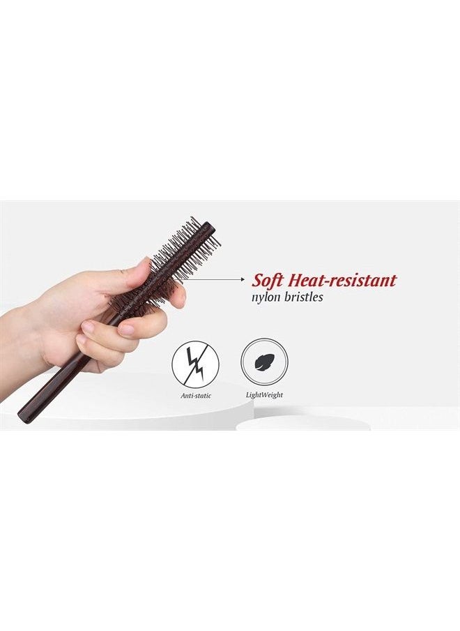 Perfehair Small Round Brush for Short Hair, 1.3 Inch Mini Quiff Roller circular comb with soft Nylon Bristle for Men and Women, for Styling, Lifting, Volume, Curling Thin Hair, Bangs, Beard 