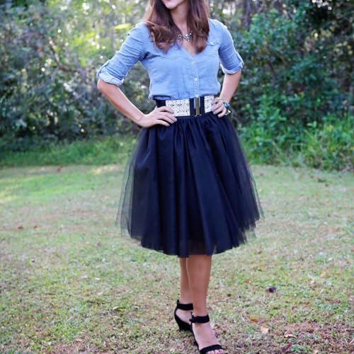 WDPL Women's A Line Short Knee Length Tutu Tulle Prom Party Skirt Large Black - Image 4