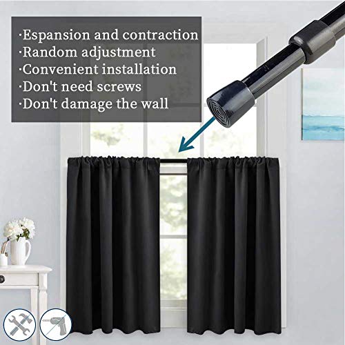 AIJIEGUANG Spring Tension Curtain Rods 28-43 Inch Adjustable Spring Loaded Small Mini Extendable Heavy Duty Black Curtain Tension Rod For Kitchen, Bathroom, Window, Bookshelf,Closet - Image 3