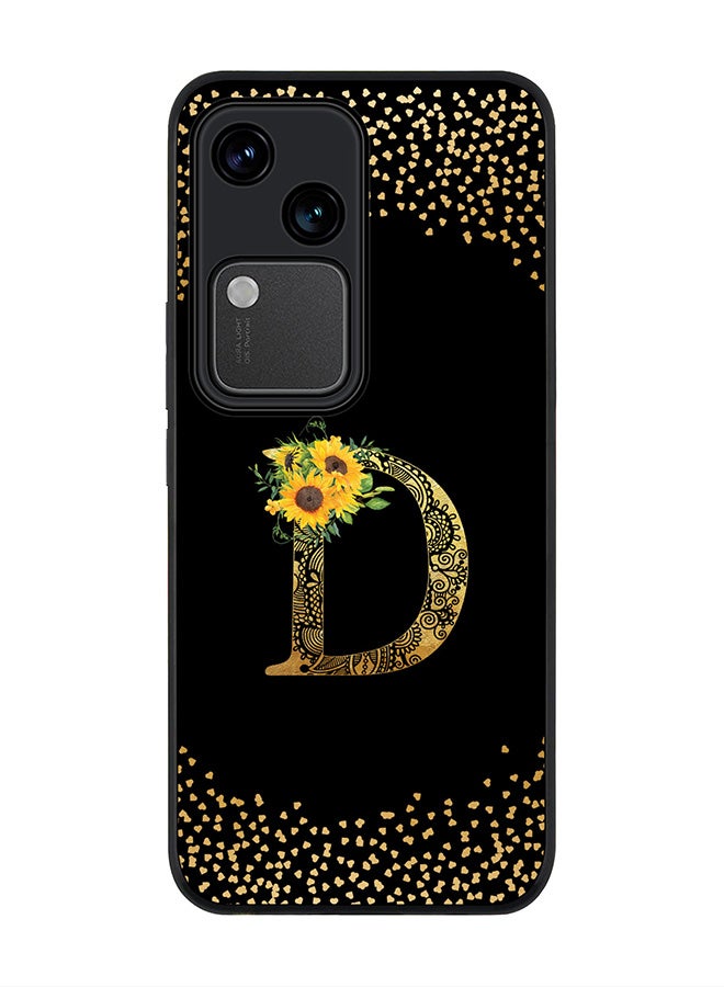 Stylizedd Rugged Black edge case for Vivo V30 5G, Flexible Cover -  Custom Monogram Initial Letter Mandala Floral Pattern Alphabet - D ( Black )  - Image 1