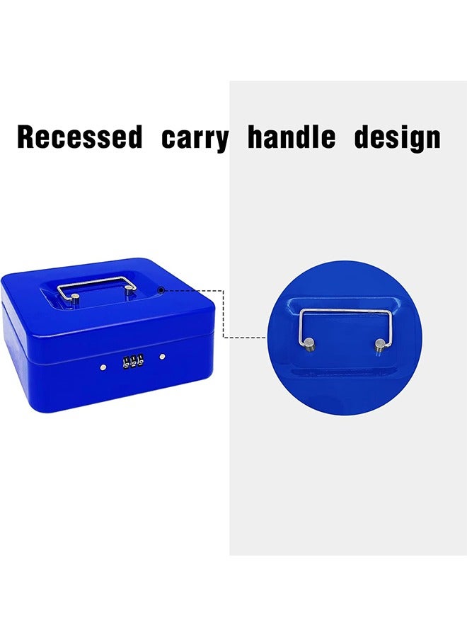 Cash Box with Money Tray, Medium Money Box with Combination Lock, Blue - Image 5