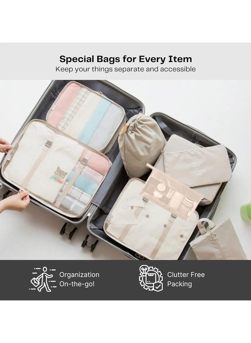 كويزيرا منظم السفر، 8 قطع مكعبات تعبئة لتنظيم الأمتعة، مجموعة تنظيم حقائب التخزين، مقاومة للماء، موفرة للمساحة، منظم أساسيات السفر، بيج