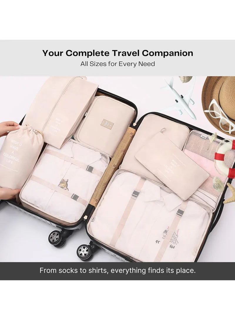Quesera  Travel Organizer, 8 Pcs Packing Cubes Luggage Organizer, Storage Bags Organizer Set, Waterproof, Space Saving, Travel Essentials Organizer, Beige  | Best Price UAE