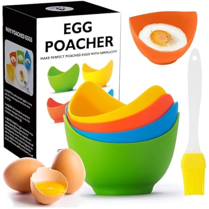Tazweeq Silicone Egg Poacher Cups FoodGrade NonStick BpaFree For Microwave Air Fryer  Stovetop Multifunctional Cake Mold Egg Cooking Tool With Ring Standers  Oil Brush 4 Pcs - Image 1
