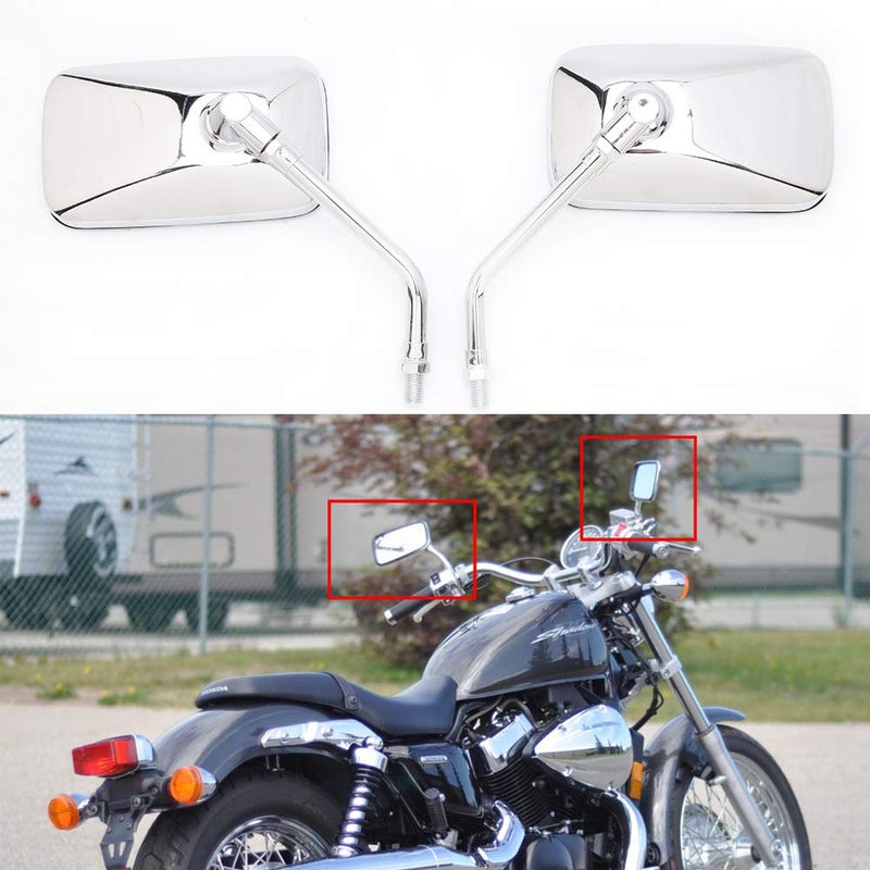 Rich Choices 10MM Chrome Motorcycle Rectangle Handlebar Rearview Side Mirrors Compatible with Honda Kawasaki Suzuki Cruiser Scooter Chrome2