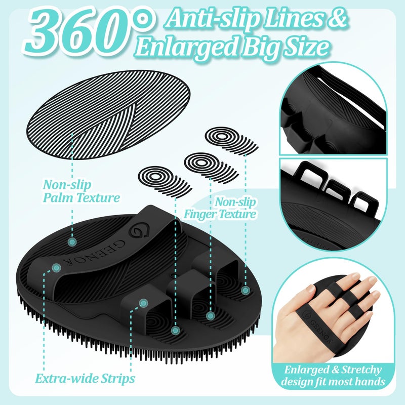 GEENOA Silicone Back Scrubber & Bath Glove Set 2PCS, 13.4'' Gentle Shower Back Scrubber with Dual-Side Head Non-Slip Handle, 360Â° Anti-Slip Hand-fit Bath Glove for Rich Foaming Deep Cleaning(Black) - Image 4