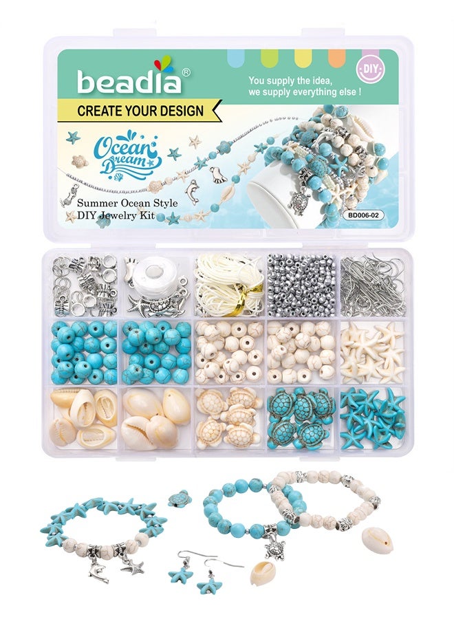 beadia Summer Ocean Style DIY Jewelry Making Kit, Turtle Beads Charms Starfish Gemstone Stone for Jewelry Making DIY Bracelet Necklace - Image 1