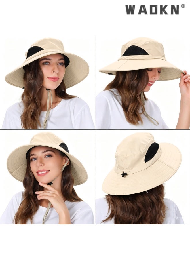 WAOKN Wide Brim Sun Bucket Hat, Waterproof Boonie Hat for Men & Women ,ufp 50+ uv Protection, Adjustable & Breathable, Foldable & Durable for Fishing Hiking Garden Beach,Foldable outdoor quick drying sun protection hat,khaki. - Image 2