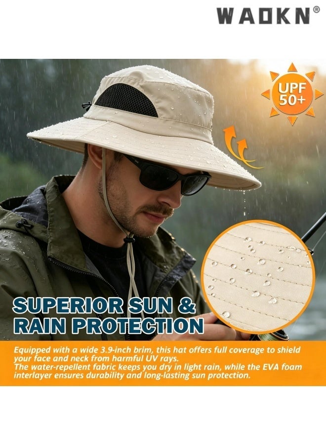 WAOKN Wide Brim Sun Bucket Hat, Waterproof Boonie Hat for Men & Women ,ufp 50+ uv Protection, Adjustable & Breathable, Foldable & Durable for Fishing Hiking Garden Beach,Foldable outdoor quick drying sun protection hat,khaki. - Image 5