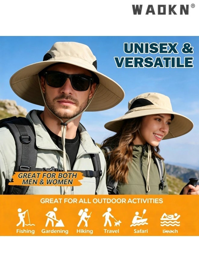 WAOKN Wide Brim Sun Bucket Hat, Waterproof Boonie Hat for Men & Women ,ufp 50+ uv Protection, Adjustable & Breathable, Foldable & Durable for Fishing Hiking Garden Beach,Foldable outdoor quick drying sun protection hat,khaki. - Image 3