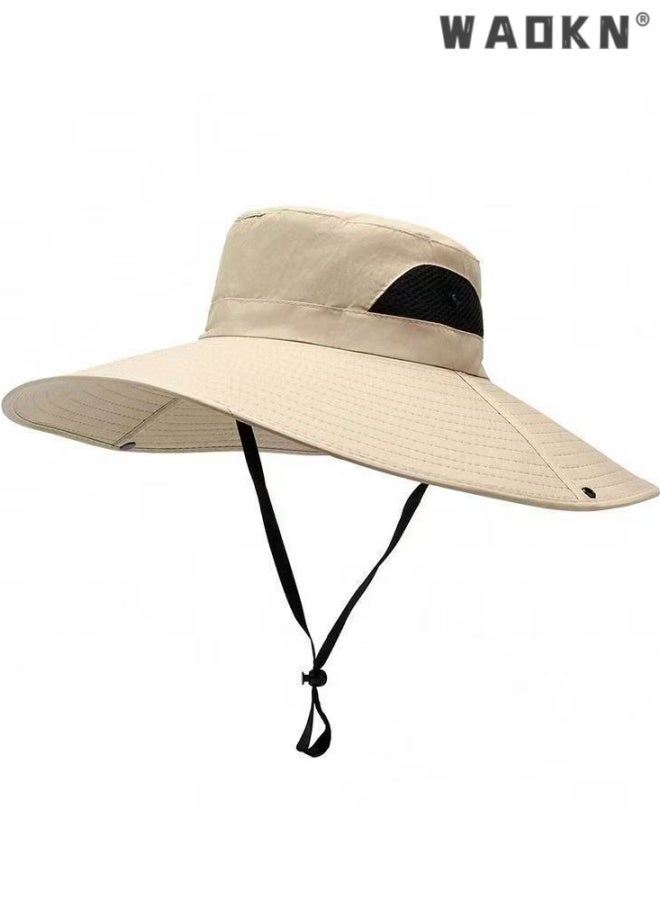 WAOKN Wide Brim Sun Bucket Hat, Waterproof Boonie Hat for Men & Women ,ufp 50+ uv Protection, Adjustable & Breathable, Foldable & Durable for Fishing Hiking Garden Beach,Foldable outdoor quick drying sun protection hat,khaki. - Image 1