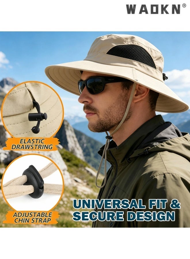 WAOKN Wide Brim Sun Bucket Hat, Waterproof Boonie Hat for Men & Women ,ufp 50+ uv Protection, Adjustable & Breathable, Foldable & Durable for Fishing Hiking Garden Beach,Foldable outdoor quick drying sun protection hat,khaki. - Image 4