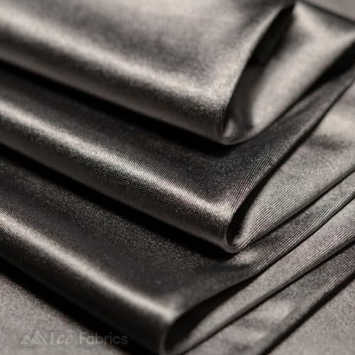 Ice Fabrics 4 Way Stretch Silky Spandex Satin Fabric by The Yard - 60" Wide Shiny Satin Spandex Fabric for Dresses, Active Wear, Yoga Pants, Table Cloth - Thick and Heavy - Dark Grey - 1 Yard - Image 2