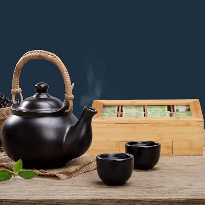 Lonimia Tea Bag Organizer Storage Box 1 Pc Bamboo Tea Storage Chest Case With Drawer And Acrylic Window MultiFunctional Wooden Container For Home Office Restaurant Cabinets Countertop Tea Not Included - Image 4