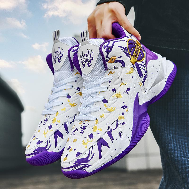 High-Top Basketball Shoes Men'S Shoes Grip Mesh Leather Surface Junior High School Students Sneaker Combat Sneakers One-Piece Delivery - Image 3