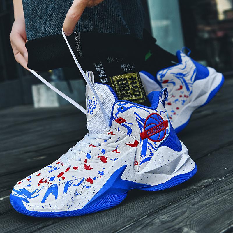 High-Top Basketball Shoes Men'S Shoes Grip Mesh Leather Surface Junior High School Students Sneaker Combat Sneakers One-Piece Delivery - Image 2