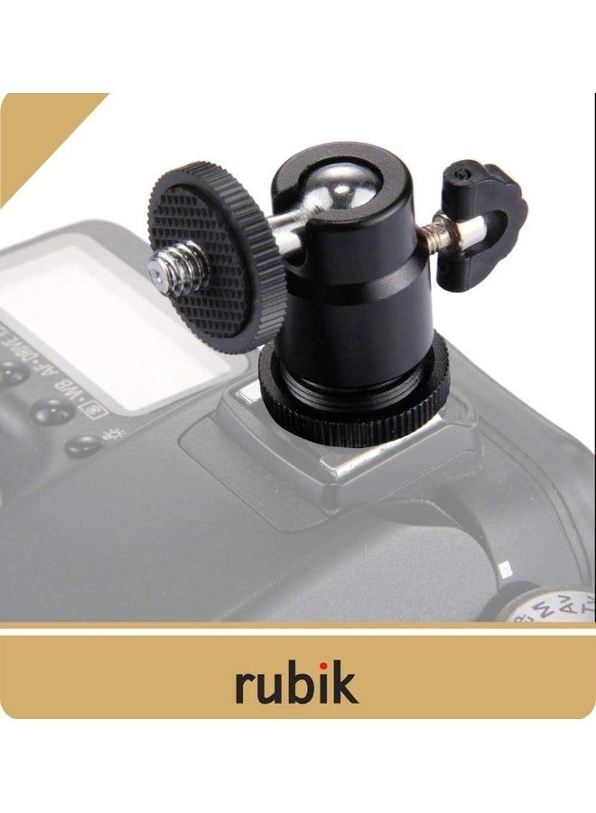 Rubik 2 Pack Aluminum Alloy 360 Degree Rotating Swivel Mini Ball Head With 1/4" Hot Shoe Mount Adapter For Dslr Camera Like Canon, Nikon, Sony/Camcorder, Htc Vive, Light Stand, Gopro  - Image 3