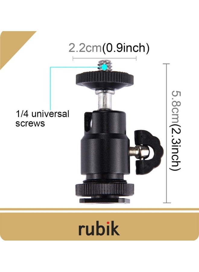 Rubik 2 Pack Aluminum Alloy 360 Degree Rotating Swivel Mini Ball Head With 1/4" Hot Shoe Mount Adapter For Dslr Camera Like Canon, Nikon, Sony/Camcorder, Htc Vive, Light Stand, Gopro  - Image 2