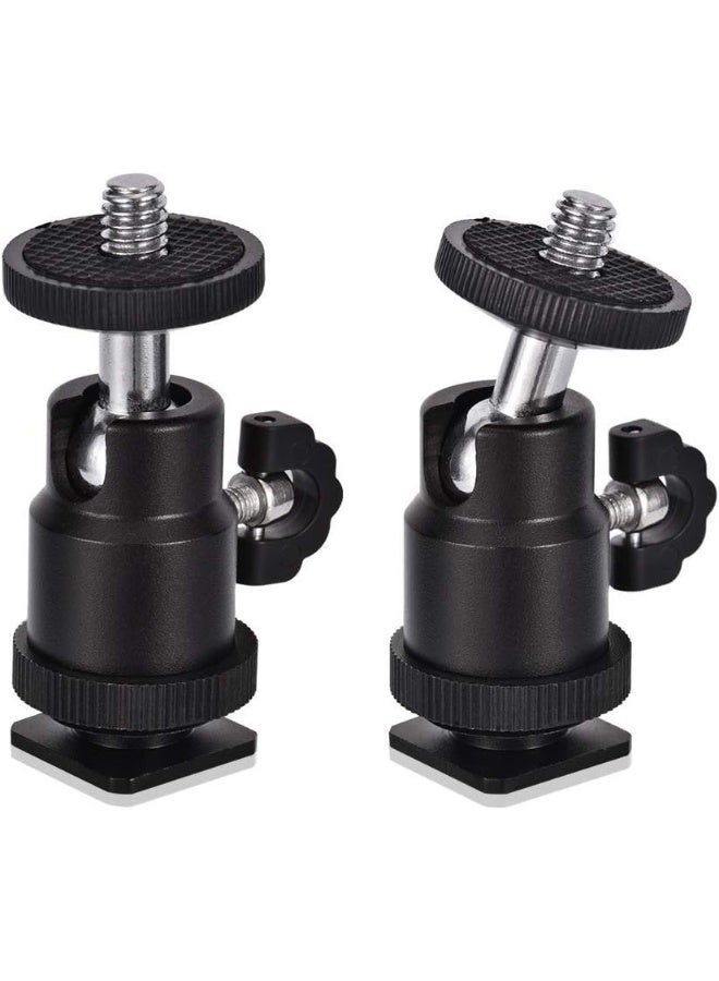 Rubik 2 Pack Aluminum Alloy 360 Degree Rotating Swivel Mini Ball Head With 1/4" Hot Shoe Mount Adapter For Dslr Camera Like Canon, Nikon, Sony/Camcorder, Htc Vive, Light Stand, Gopro  - Image 1