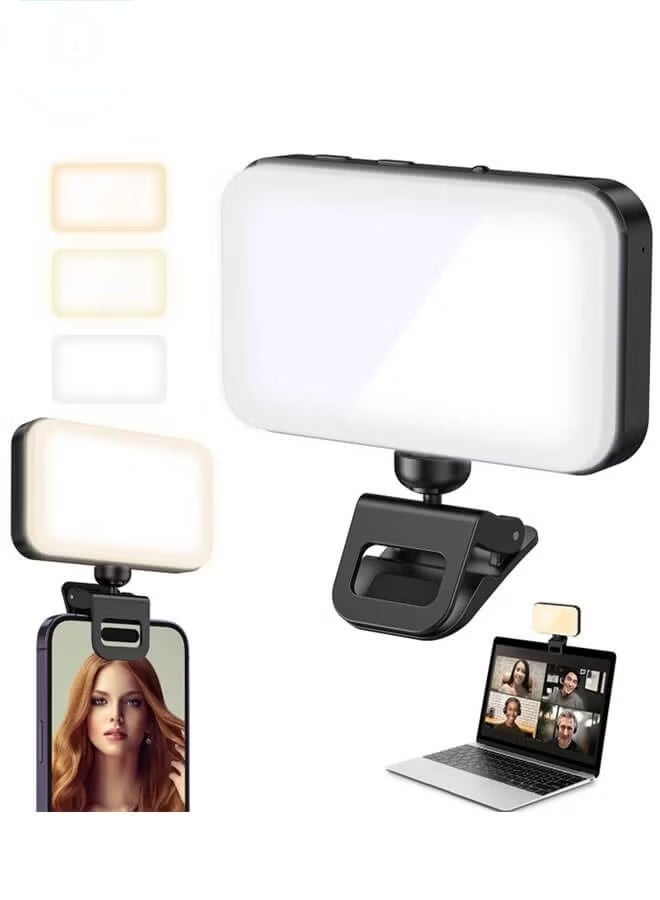 Photography light clip on mobile phone laptop for selfie live Confrence online course makeup TikTok video high brightness 3 light colors 10 levels of brightness black - Image 1