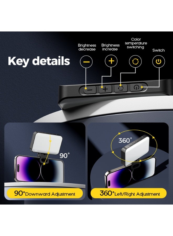 Photography light clip on mobile phone laptop for selfie live Confrence online course makeup TikTok video high brightness 3 light colors 10 levels of brightness black - Image 5
