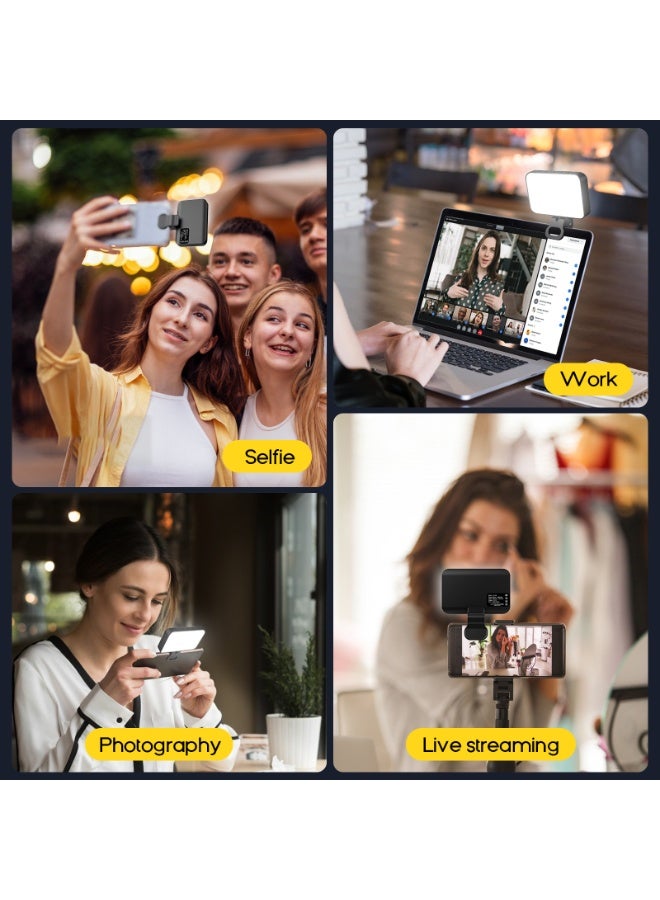 Photography light clip on mobile phone laptop for selfie live Confrence online course makeup TikTok video high brightness 3 light colors 10 levels of brightness black - Image 4