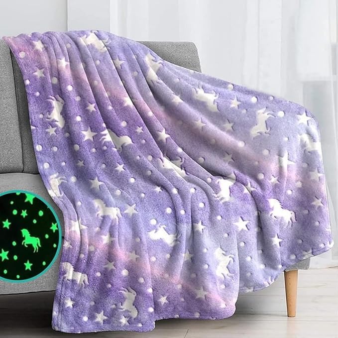 MASHUR FAB - Glow-in-The-Dark Fleece Blanket for Kids – Soft Lightweight Throw for Toddlers, Boys & Girls | Fun Bedroom Décor & Travel Blanket (Purple) - Image 5