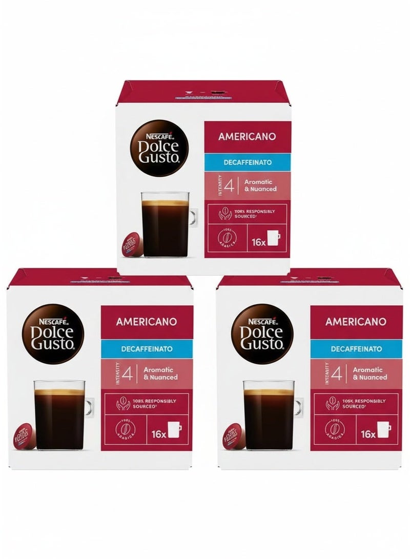 Dolce Gusto Americano Decaffeinato coffee 16 Capsules Americano 384grams Pack of 3
