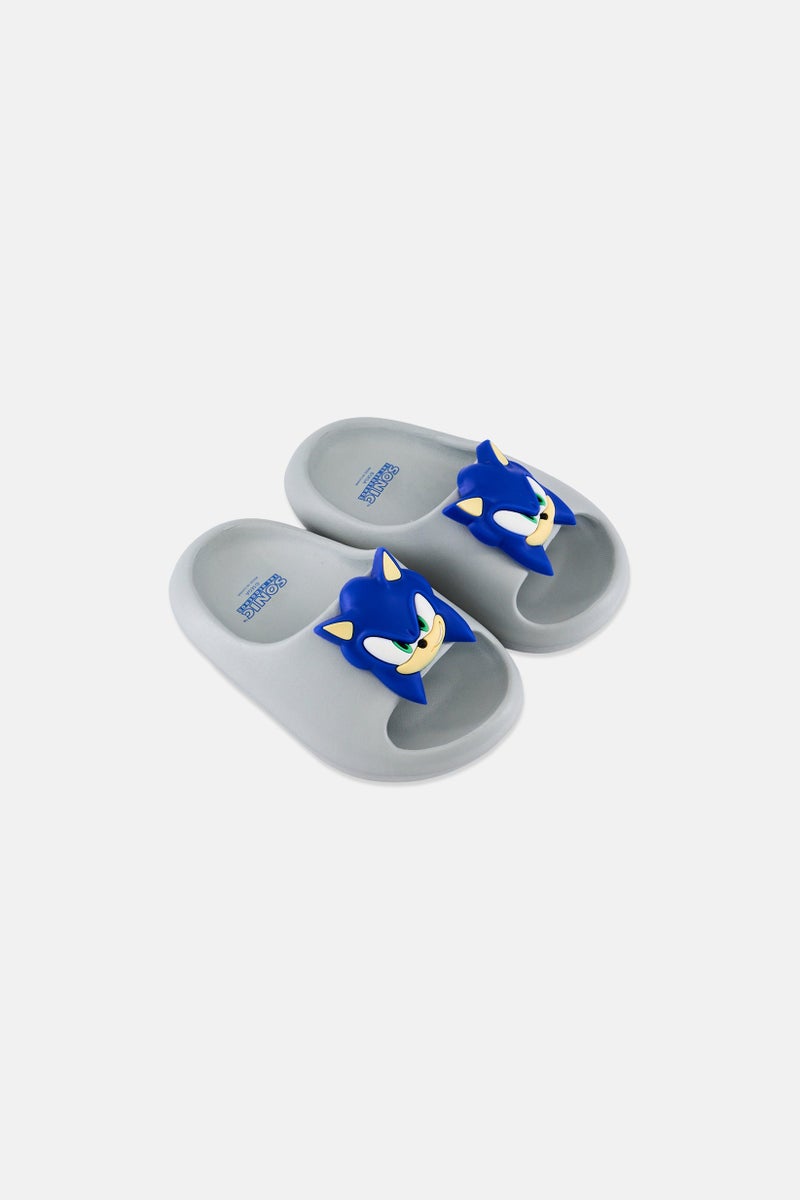 SONIC Kids Boy Sonic The Hedgehog Slip On Slides, Light Grey - Image 3