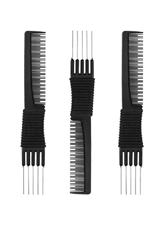 Leinuosen 3 Pack Carbon Lift Teasing Combs With Metal Prong, Salon Teasing Back Combs Carbon Comb With Stainless Steel Lift (Black)  - Image 2