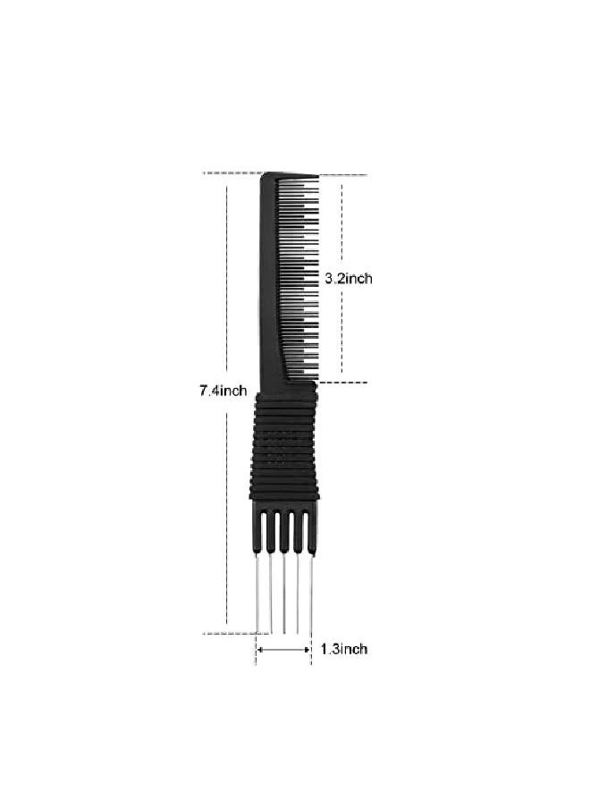 Leinuosen 3 Pack Carbon Lift Teasing Combs With Metal Prong, Salon Teasing Back Combs Carbon Comb With Stainless Steel Lift (Black)  - Image 4