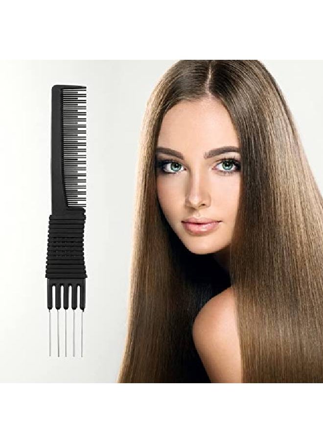Leinuosen 3 Pack Carbon Lift Teasing Combs With Metal Prong, Salon Teasing Back Combs Carbon Comb With Stainless Steel Lift (Black)  - Image 3