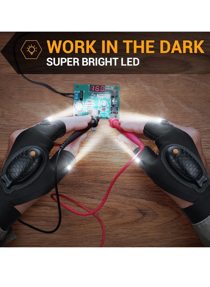 EVEREEN 1 Pair Rechargeable Led Flashlight Gloves Birthday Fathers Day Gift from Daughter Son Wife Unique Camping Gadgets Led Gloves for Men Mechanic Car Guy Repairing  - Image 3