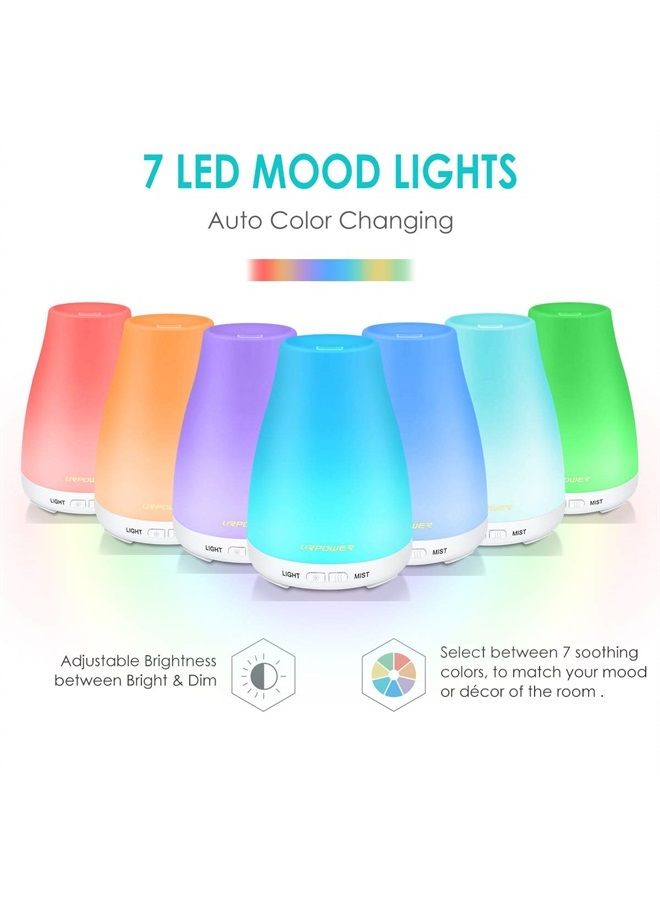 جهاز توزيع الزيوت العطرية، عبوة 2 جهاز توزيع للعلاج بالزيوت العطرية محمول مع مرطب ضبابي بارد مع وضع ضباب قابل للتعديل وأضواء 7 ألوان وإيقاف تشغيل تلقائي عند عدم وجود ماء للاستخدام في المنزل أو المكتب