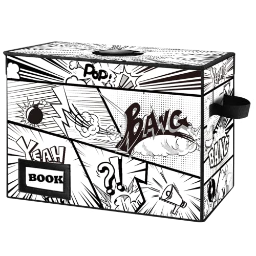 YNSZAS Comic Book Storage Box, 15.8" X 7.8" X 11.8", Heavy Duty Collapsible Holds 160-180 Comic Book Bin Container Holder Shelf (Cartoon Bombs) - Image 1