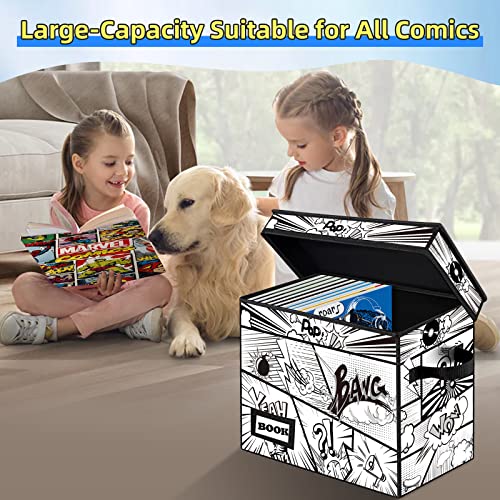 YNSZAS Comic Book Storage Box, 15.8" X 7.8" X 11.8", Heavy Duty Collapsible Holds 160-180 Comic Book Bin Container Holder Shelf (Cartoon Bombs) - Image 2