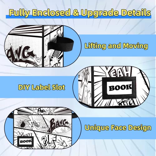 YNSZAS Comic Book Storage Box, 15.8" X 7.8" X 11.8", Heavy Duty Collapsible Holds 160-180 Comic Book Bin Container Holder Shelf (Cartoon Bombs) - Image 5