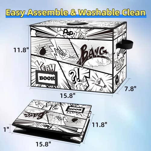 YNSZAS Comic Book Storage Box, 15.8" X 7.8" X 11.8", Heavy Duty Collapsible Holds 160-180 Comic Book Bin Container Holder Shelf (Cartoon Bombs) - Image 4